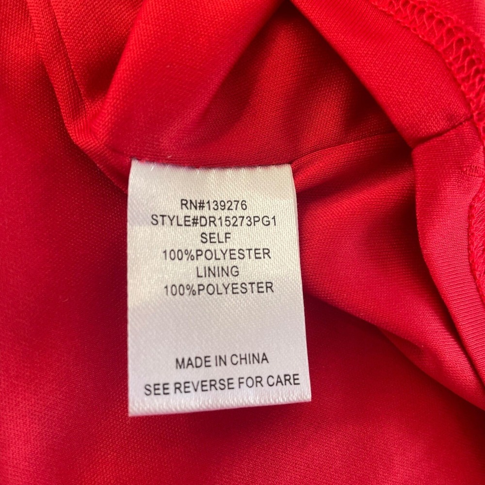 DR2 Top Size M Women Blouse Tie Neck Long Sleeve Sheer Red Print Career V Neck - Picture 2 of 12